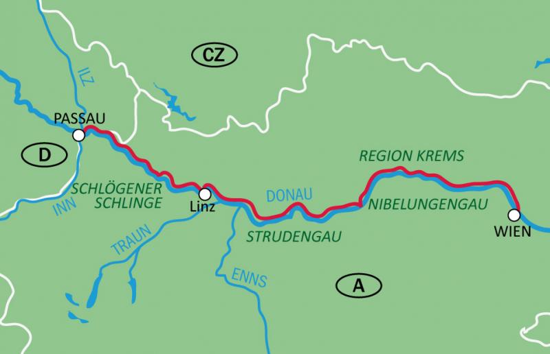 map Danube Cycle Path Passau - Vienna / Athletic